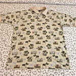 Big Dogs‎ Vintage Men's Cotton Golf Polo with Golf Dog Tropical Theme; Beige; XL